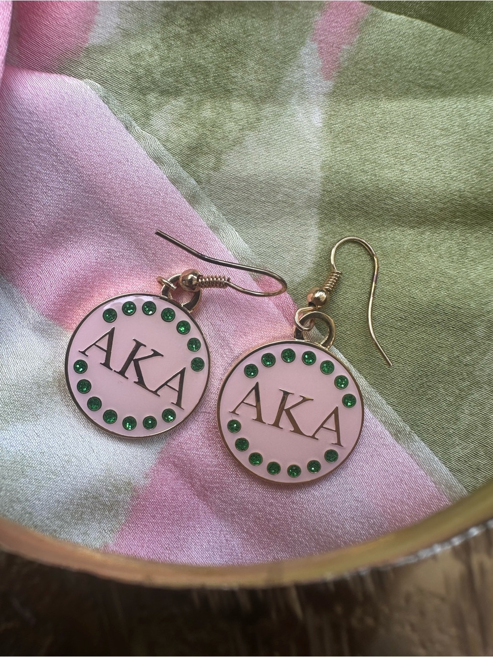 Pink and Green AKA Enamel Dangle Earrings for Kids